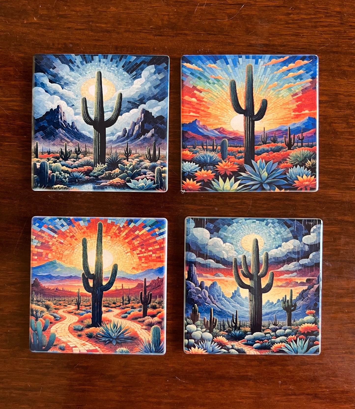 Mosaic saguaro tiles